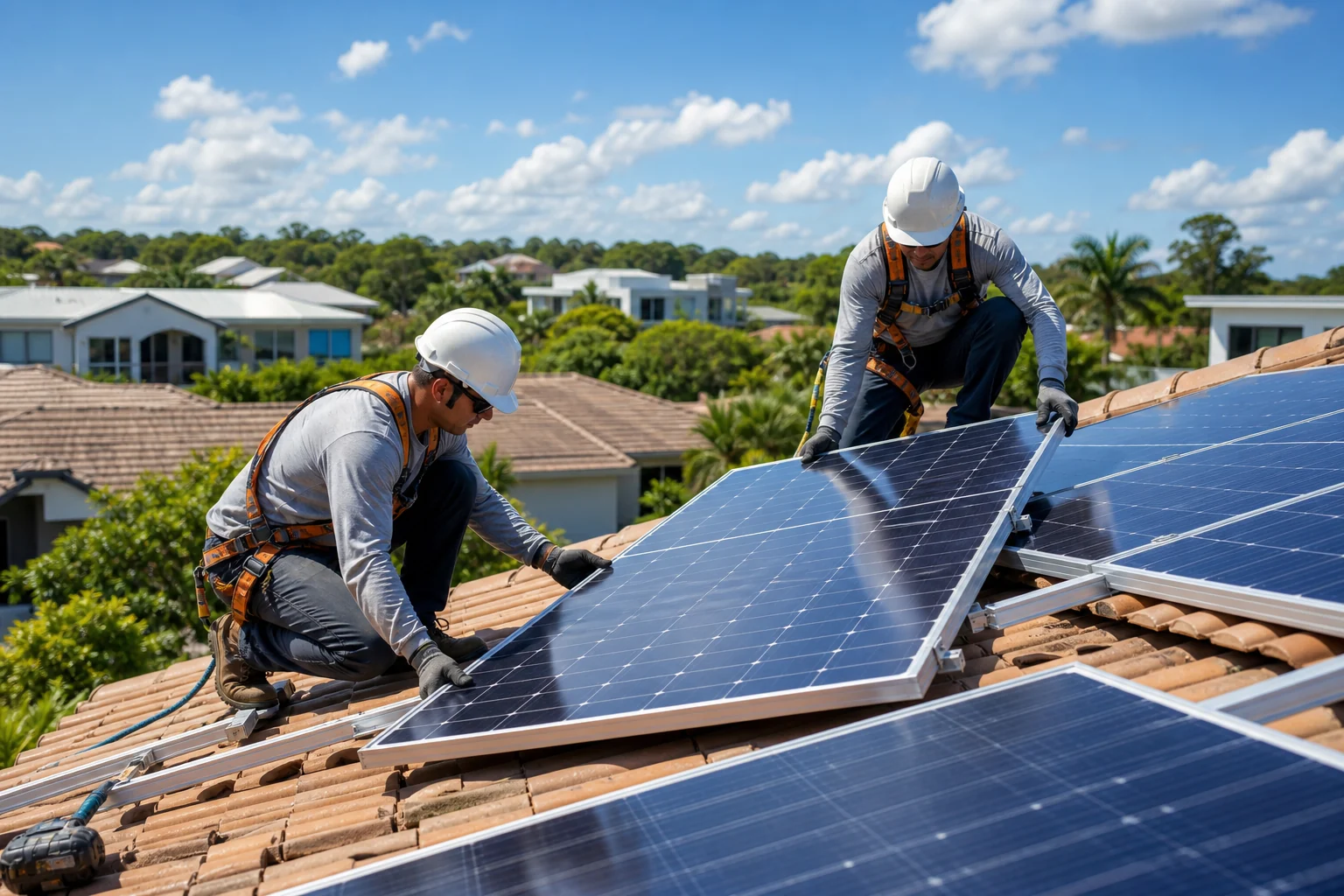 Instala&ccedil;&atilde;o profissional de painel solar em telhado